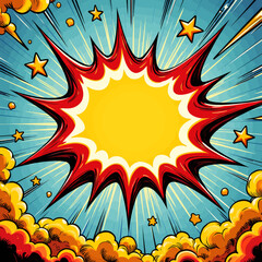 Comic Book Style Explosion with Stars and Clouds