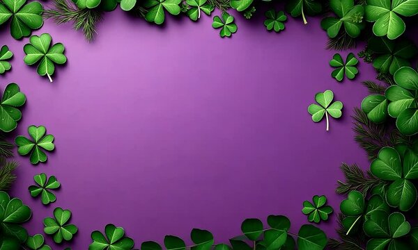 Shamrock border on vibrant purple background