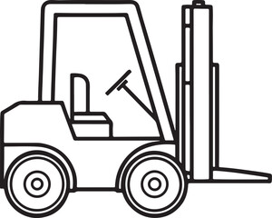 forklift machine line art, black outline, vector and illustration, coloring book page line art drawing