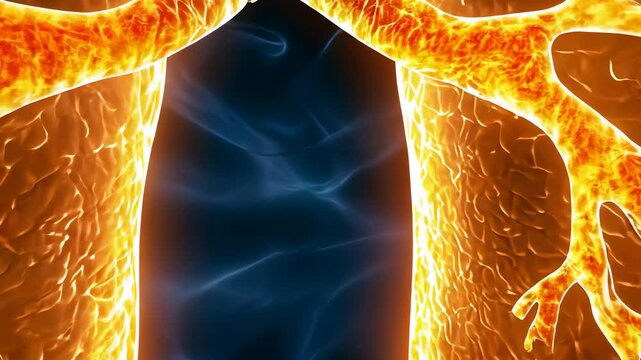 Realistic Illustration of Lungs with Bright Illuminated Veins