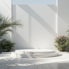 A bright white wall adorned with lush green plants in stylish pots, creating a refreshing and vibrant atmosphere in a modern indoor space.