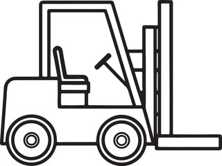 forklift machine line art, black outline, vector and illustration, coloring book page line art drawing