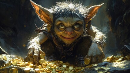 Grinning creature clutches gold