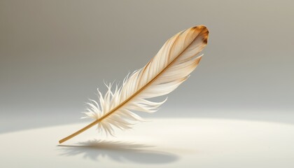 Obraz premium A delicate feather appears to effortlessly float in the soft, ethereal light against a pristine white background, creating a serene and graceful image.
