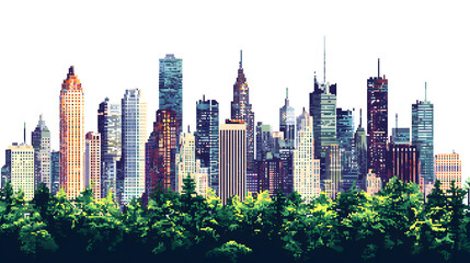 Obraz premium Pixel art city skyline with tall buildings isolated on white background 