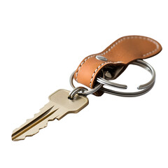 Obraz premium Elegant Tan Leather Keyring with Single Key Close up Studio Shot