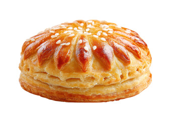 Fresh and Flaky Pastry with Golden Brown Crust and Sesame Seeds on White Background