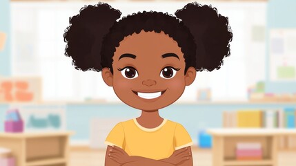 Student, A cartoon girl with a yellow shirt and black hair