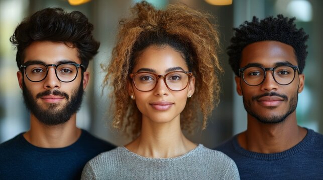 Unity and diversity concept with three individuals posed calmly against chaotic background