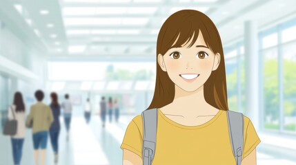 Student, A girl is smiling in a hallway with other people