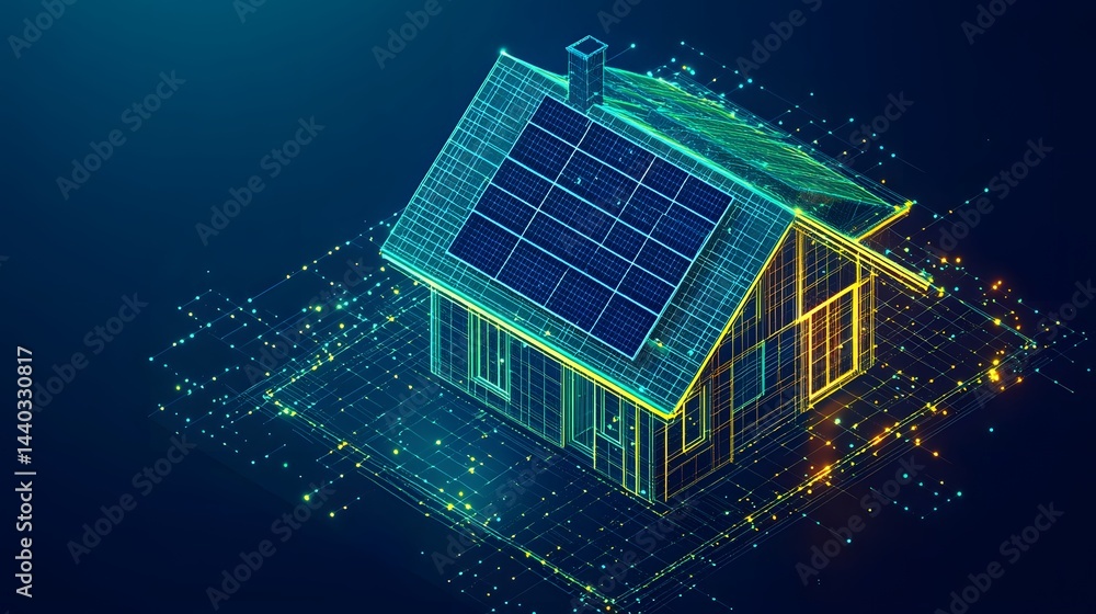 Aufkleber futuristic, eco-friendly smart home concept showcasing renewable energy and ai integration. a techno
