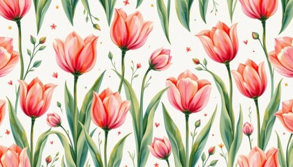 The delicate watercolor pattern features intricate tulip flowers with soft, flowing stems that give the design a graceful and elegant appearance.