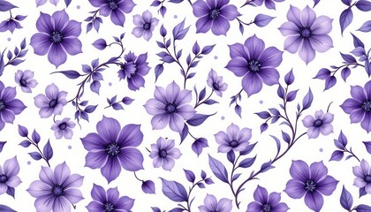 This lavender floral wallpaper features a seamless design with intricate petals and leaves in varying shades of purple, creating a serene and elegant backdrop for any space.