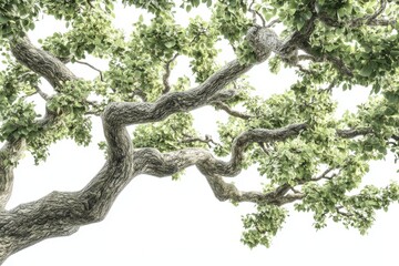 Majestic oak tree, isolated on white background, full green foliage,