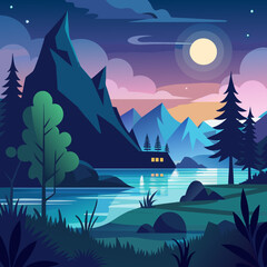 Fototapeta premium Download Natural Scenery And Night Silhouette Vector Illustration White Background Svg File For Design.