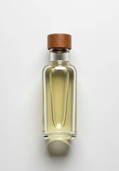 Cosmetic Liquid in a Transparent Container, Clear Glass Bottle with Wooden Cap