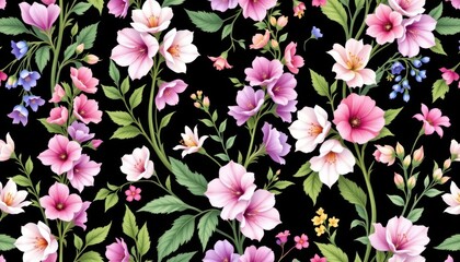 A stunning vertical seamless design featuring delicate watercolor foxglove flowers in varying shades of pink, purple, and white, with intricate green foliage creating a lush and vibrant pattern.