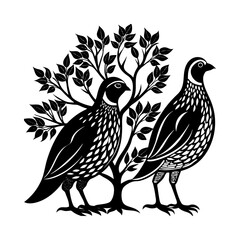 Obraz premium Download Partridge Birds Whit Tree Silhouette Vector Illustration White Background Svg File For Design.