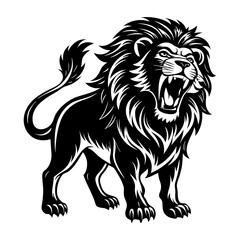 Download Roaring Lion Silhouette Vector Illustration White Background Svg File For Design.
