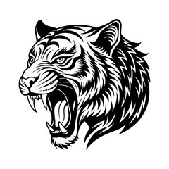 Download Roaring Tiger Silhouette Vector Illustration White Background Svg File For Design.