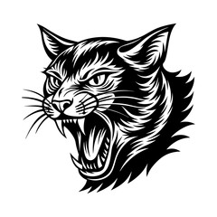Obraz premium Download Roaring Cat Silhouette Vector Illustration White Background Svg File For Design.