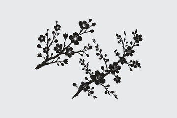 minimalist silhouette of cherry blossom in black and white