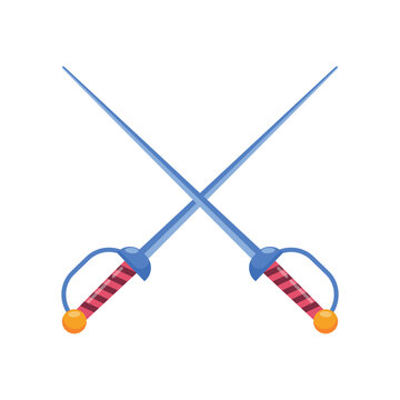 Crossed fencing swords representing the sport of fencing, emphasizing agility, reflexes, and competition.
