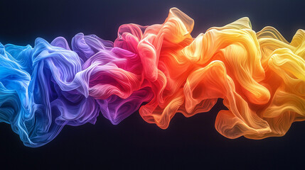 Obraz premium Elegant rainbow liquid streams folding slowly across dark velvet surfaces, luminous minimal abstraction, 8K Hyperrealistic