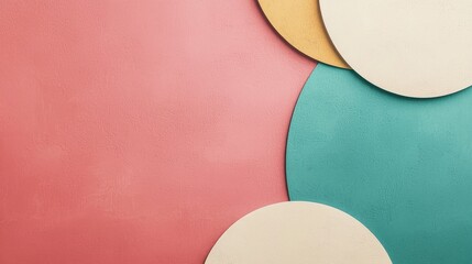 Abstract Geometric Composition Featuring Circular Shapes in Peach, Mint Green, and Cream Tones on a Textured Background