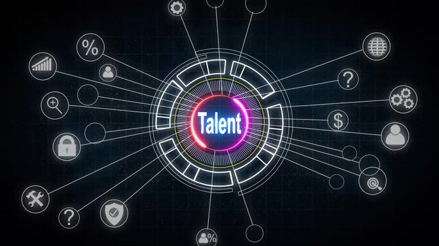 Glowing Internet, business, Technology and network concept .Open your talent and potential. Talented human resources - company success. Virtual button grid and map background.