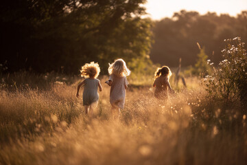 joyful children playing at golden hour