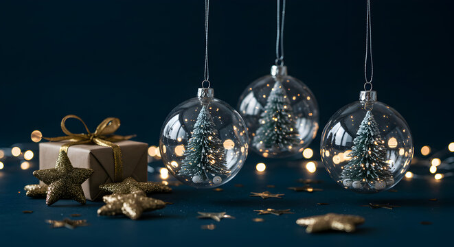 Christmas Decorations: Glass Ornaments Gift Box Lights Festive Season