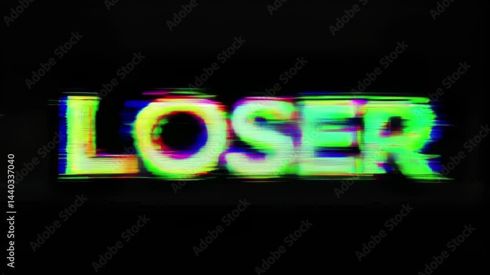 Poster glitch effect text displaying the word 'loser' with vibrant colors and distorted edges against a dar