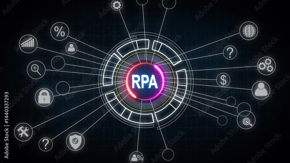 Poster glowing, rpa robotic process automation innovation technology concept. business, technology, interne