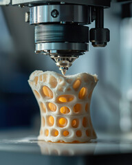 3D printing additive manufacturing prosthetic socket closeup technology machine plastic detailed modern innovation equipment design industrial production object material mechanical engineering
