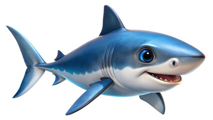 Adorable Cartoon Shark Swimming Cheerfully with Big Eyes and Playful Smile