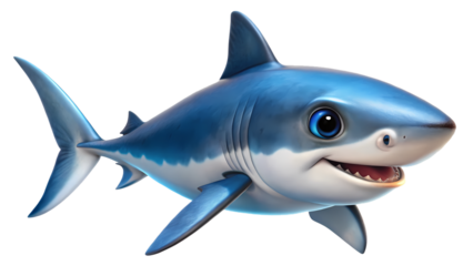 Adorable Cartoon Shark Swimming Cheerfully with Big Eyes and Playful Smile