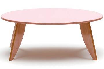 A pastel pink round table with light wood legs Simple, child-friendly design