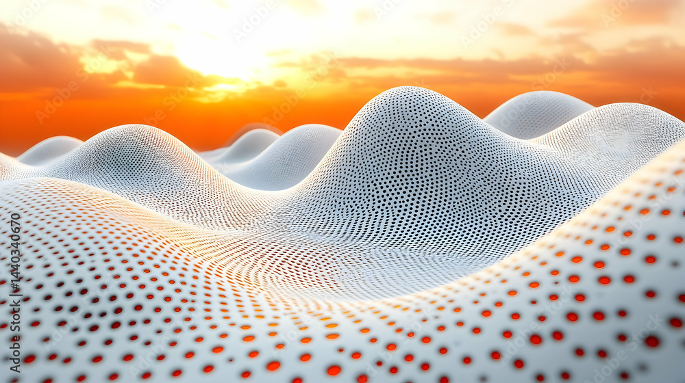 Poster abstract textured landscape with dot pattern and gradient sky