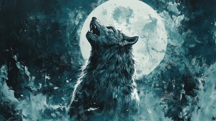 Obraz premium Howling wolf under moon