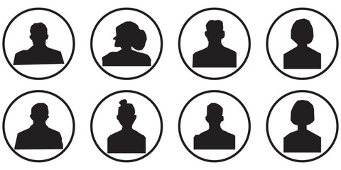Male and female face silhouette or icon. Man and woman avatar profile. Unknown or anonymous person. Vector illustration.