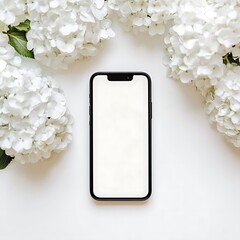 White Hydrangeas Frame Smartphone. (2)