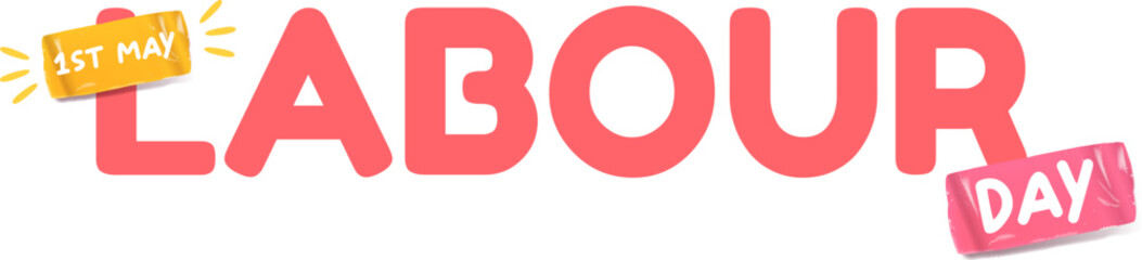 1 st may Happy Labour Day groovy pink sticker design isolated on white background. Labour day motto sticker, tag, retro label, banner, ribbon, label png with quote. 1 may international worker day