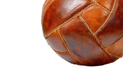 Vintage leather soccer ball with classic design and texture. transparent background