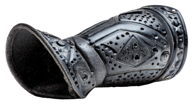 A close-up of a vintage black leather glove for protection. transparent background