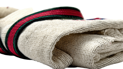 A rolled-up textile showcasing a unique woven pattern. transparent background