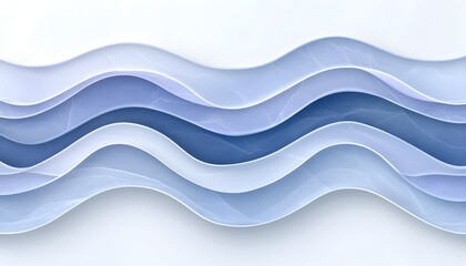 Fototapeta premium Layered, undulating waves in shades of light and dark blue against a white background, creating a 3D effect