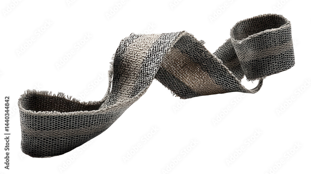 Poster abstract ribbon in gray tones with a textured surface. transparent background