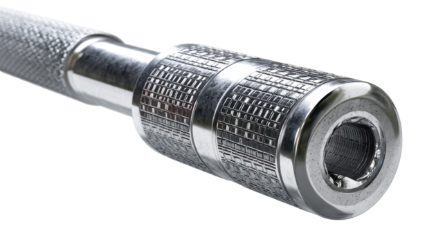 Close-up of a gym weightlifting barbell handle for fitness. transparent background