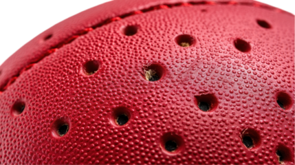 Close-up of a red sports ball showing detailed texture and holes. transparent background
